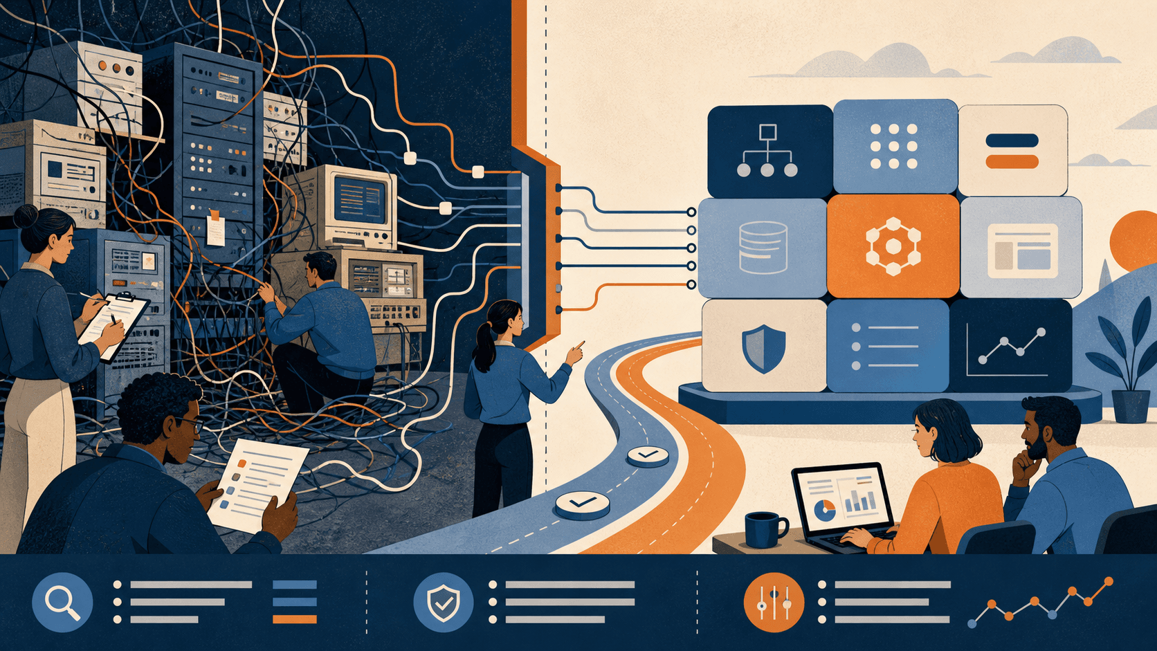 Engineers mapping a legacy application into modern services and AI-ready interfaces